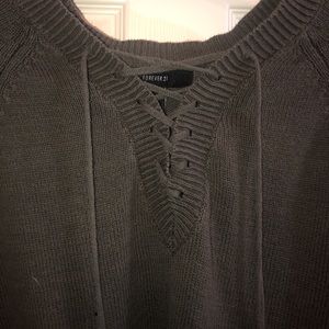 Olive Green Lace Up Sweater from Forever 21